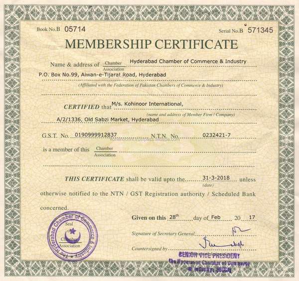 Trade Association Membership Certificate