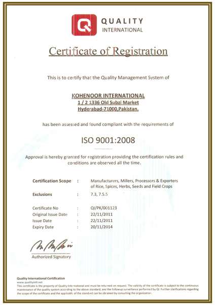 ISO 9001:2008 Quality Management Certificate